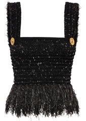 Balmain Glittered Tweed Square Neck Top