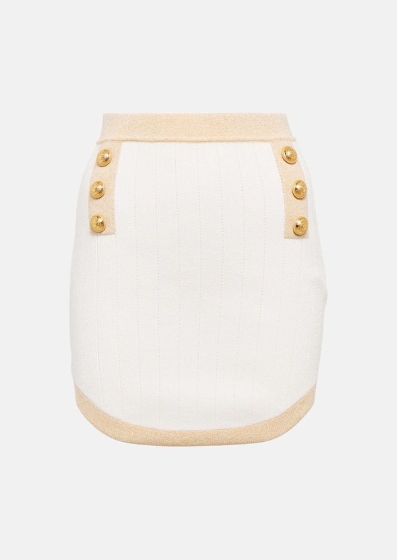 Balmain Embellished ribbed-knit miniskirt