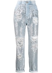 Balmain high-rise sequin boyfriend jeans