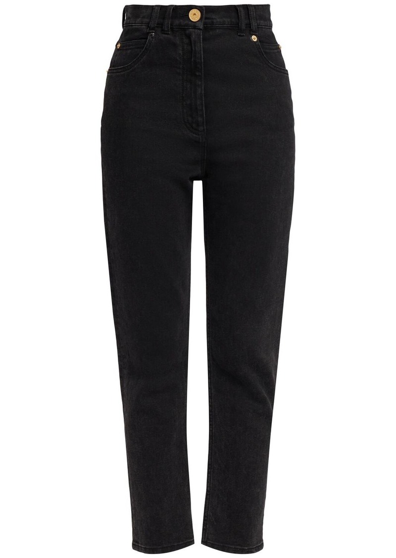 Balmain High Rise Stretch Cotton Straight Jeans