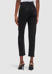 Balmain High Rise Stretch Cotton Straight Jeans