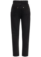 Balmain High Rise Stretch Cotton Straight Jeans