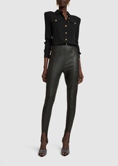 Balmain High Waist Leather Skinny Pants