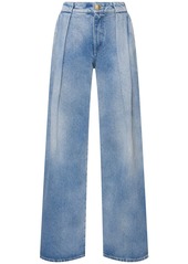 Balmain High Waist Pleated Denim Loose Jeans