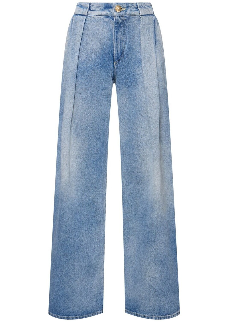 Balmain High Waist Pleated Denim Loose Jeans