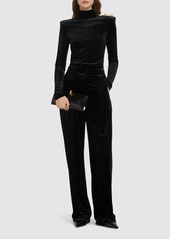 Balmain High Waist Pleated Velvet Loose Pants