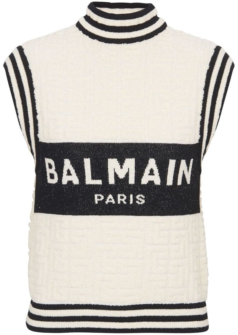 Balmain intarsia-knit monogram knitted top