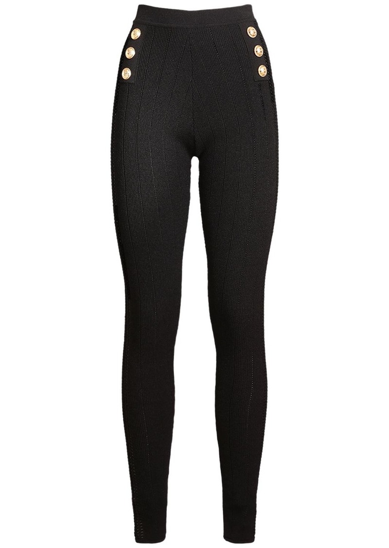 Balmain Knit High Waist Button Leggings