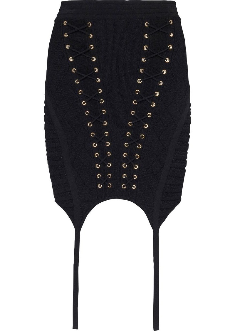 Balmain lace-up detailed knit skirt