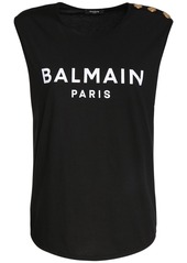 Balmain Logo Printed Cotton Tank Top