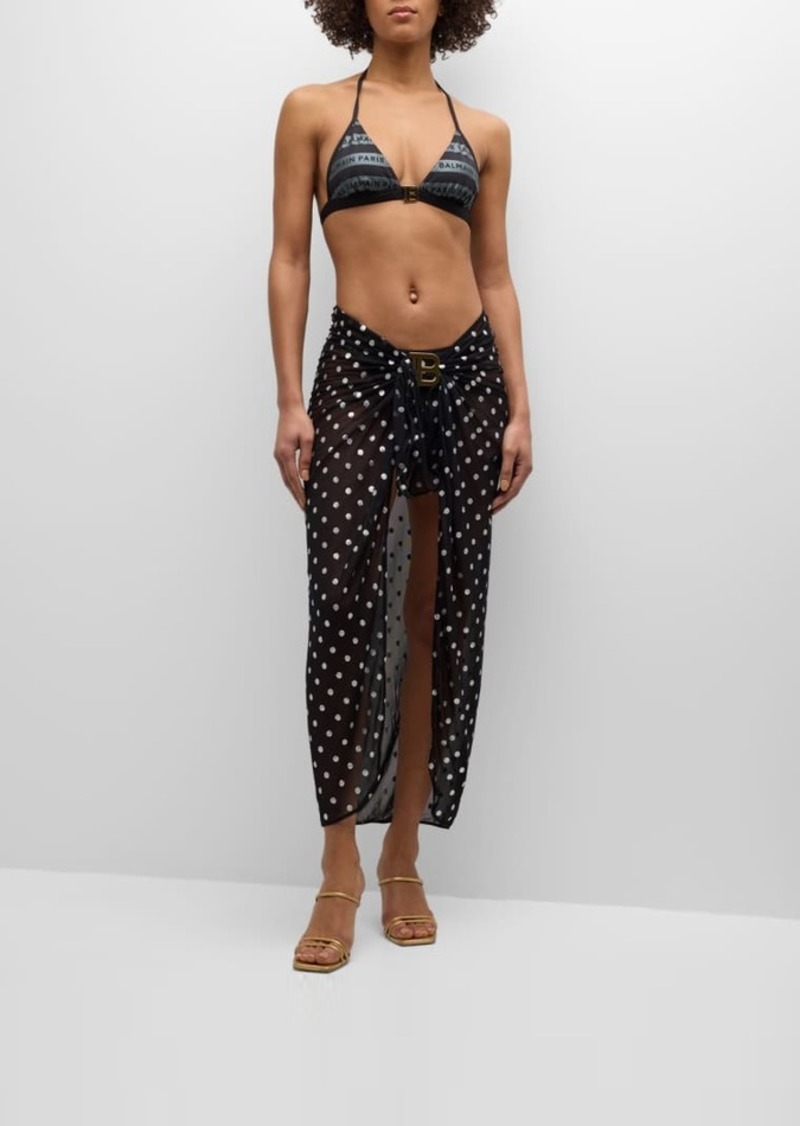 Balmain Logo Buckle Polka Dot Pareo Coverup 