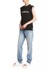 Balmain Logo Button-Shoulder Muscle T-Shirt