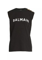 Balmain Logo Button-Shoulder Muscle T-Shirt