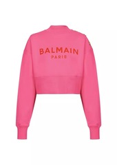 Balmain Logo Cotton Crop Sweatshirt