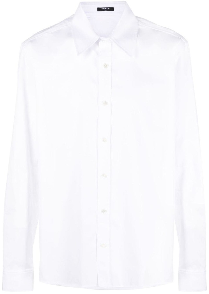 Balmain logo-embroidered cotton shirt