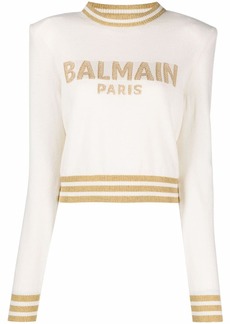 Balmain logo-intarsia cropped jumper