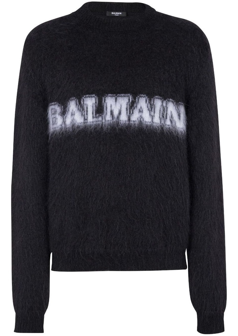Balmain logo-print brushed-finish jumper