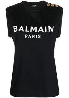 Balmain logo-print button-embellished top