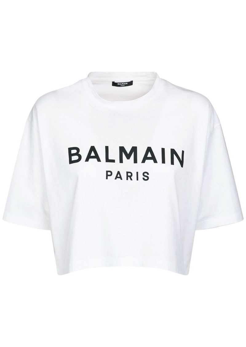 Balmain Logo Print Cropped Cotton Jersey T-shirt