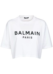 Balmain Logo Print Cropped Cotton Jersey T-shirt