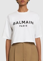 Balmain Logo Print Cropped Cotton Jersey T-shirt