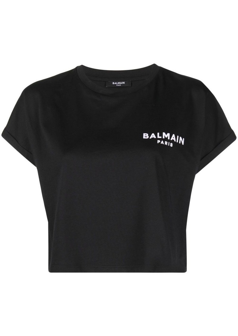 Balmain logo-print cropped T-shirt