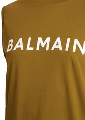 Balmain Logo Print Organic Cotton Tank Top