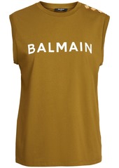 Balmain Logo Print Organic Cotton Tank Top