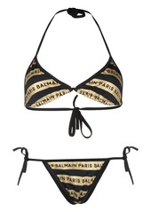 Balmain logo-stripe-print bikini