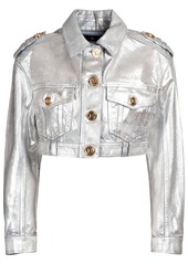 Balmain Metallic Denim Cropped Jacket