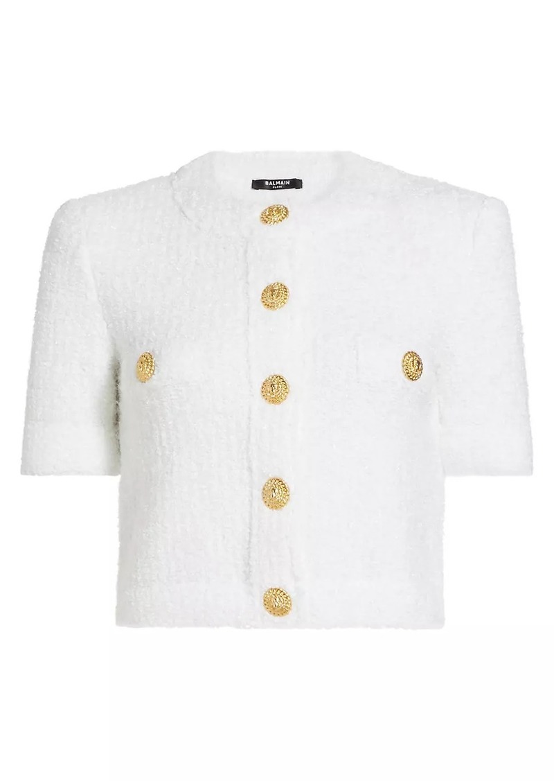 Balmain Metallic Knit Crop Cardigan