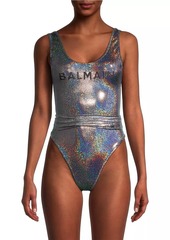 Balmain Metallic Logo One-Piece Swimsuit