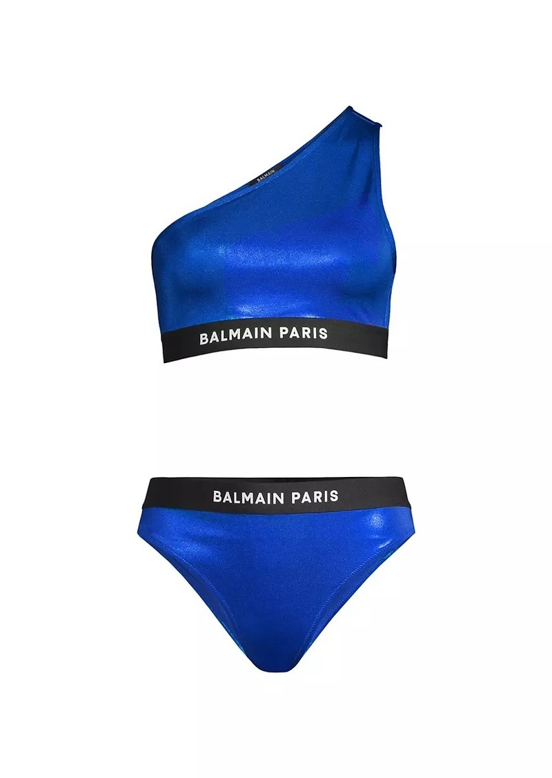 Balmain Metallic One-Shoulder Bikini