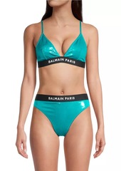 Balmain Metallic Triangle Bikini Top