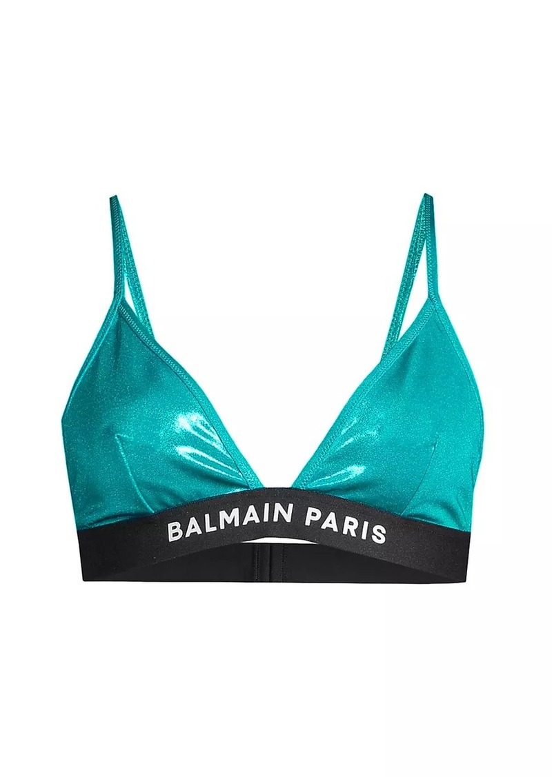 Balmain Metallic Triangle Bikini Top