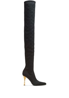 Balmain Moneta monogram thigh-high boots