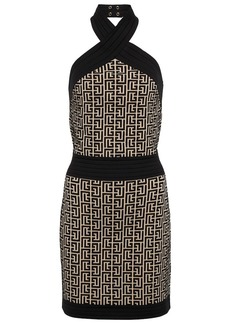 Balmain Monogram halter-neck minidress