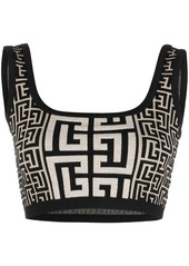 Balmain monogram-jacquard cropped knit top