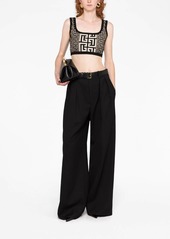 Balmain monogram-jacquard cropped knit top