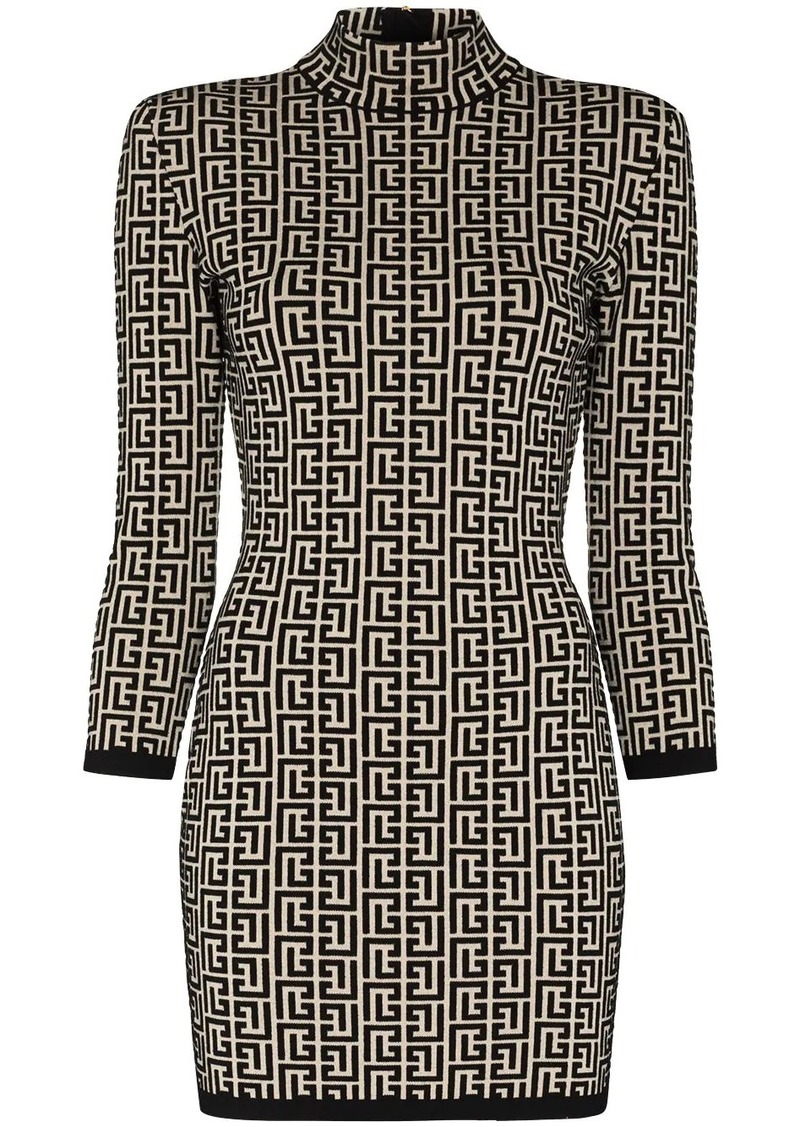 Balmain monogram-jacquard knitted mini dress