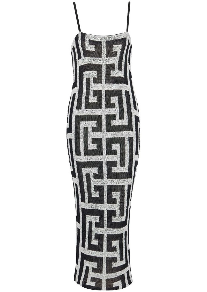 Balmain monogram-jacquard midi dress