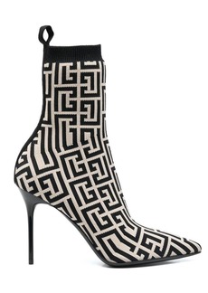 Balmain monogram-jacquard pointed boots