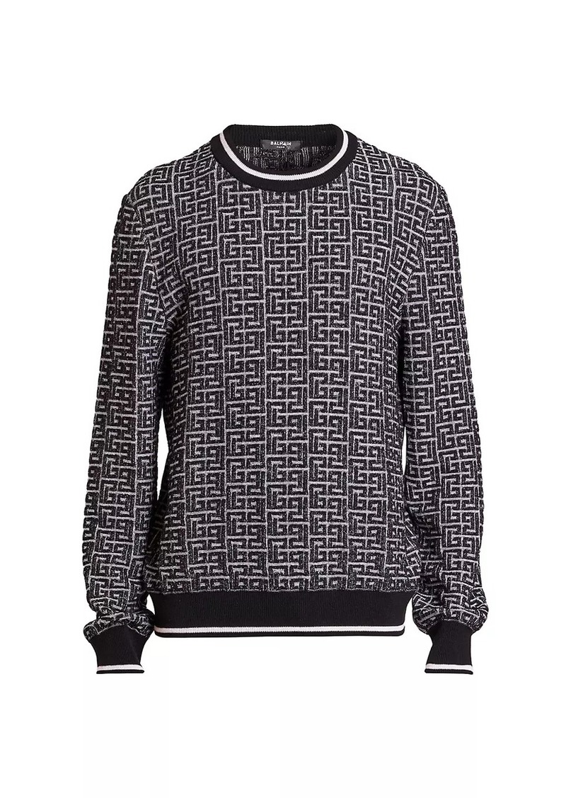 Balmain Monogram Merino-Knit Crewneck Sweater