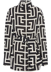 Balmain monogram-pattern belted blouse