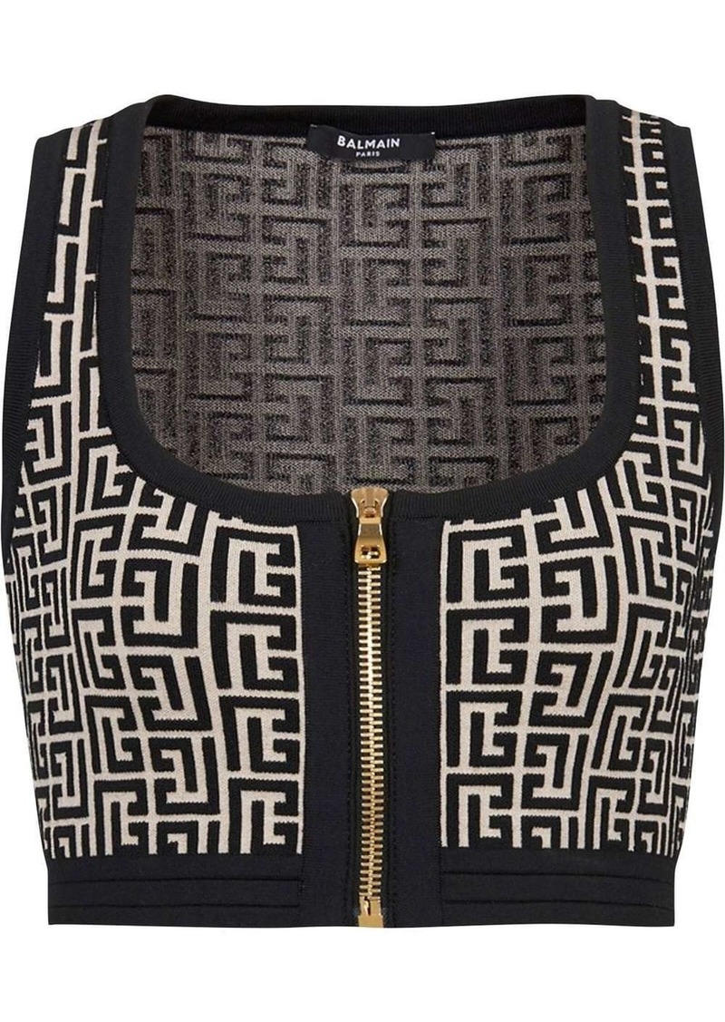 Balmain monogram-pattern cropped top