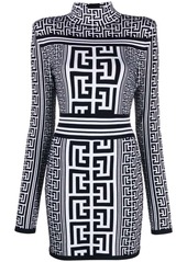 Balmain monogram-print long-sleeve minidress