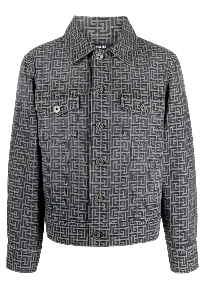 Balmain monogram-print single-breasted jacket