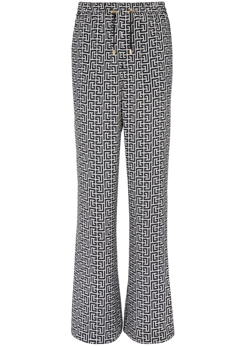 Balmain monogram-print wide-leg trousers
