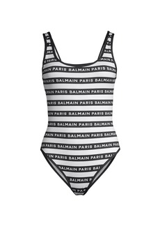 Balmain New Iconic Striped Logo One-Piece Swimsuit