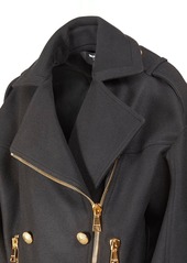 Balmain Oversize Boiled Wool Zip Short Coat